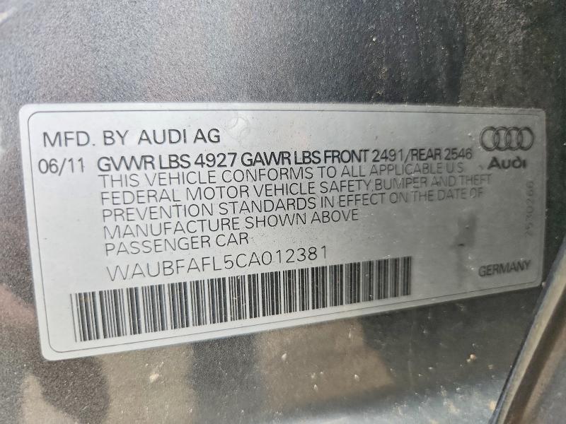 Продажа на аукционе авто 2012 Audi A4, vin: WAUBFAFL5CA012381, номер лота: 61312696
