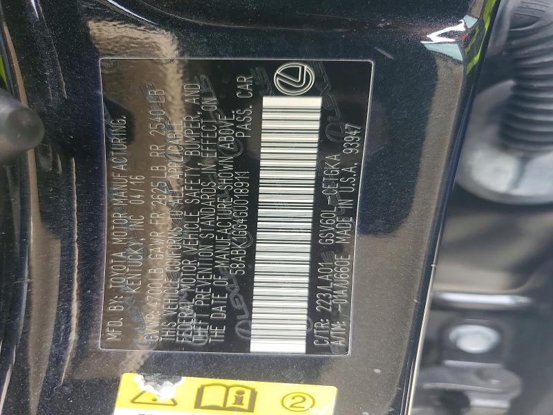 Aukcja sprzedaży 2016 Lexus Es, vin: 58ABK1GG4GU018911, numer aukcji: 61913606