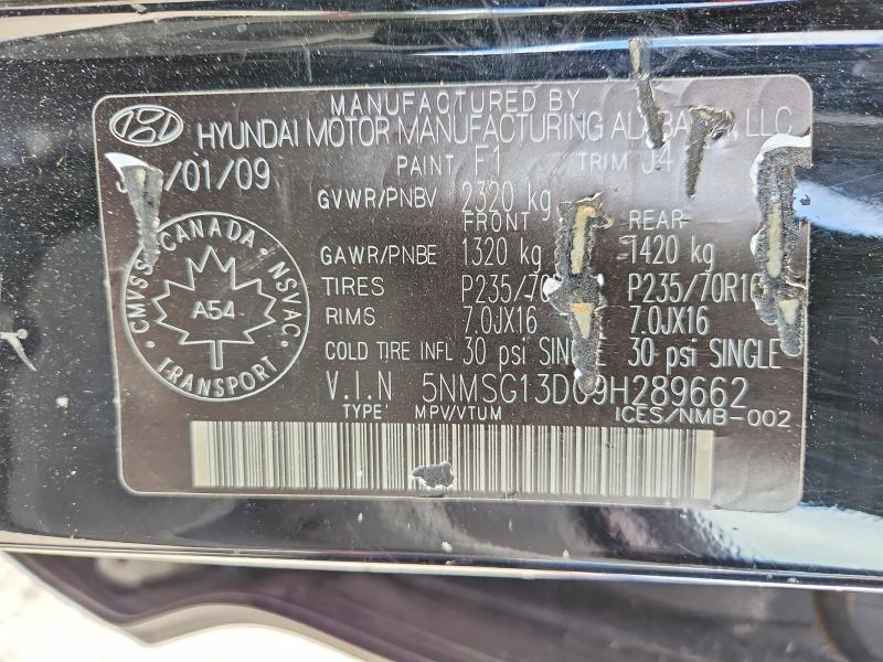 Aukcja sprzedaży 2009 Hyundai Santa Fe 4dr Awd, vin: 5NMSG13D09H289662, numer aukcji: 62980406