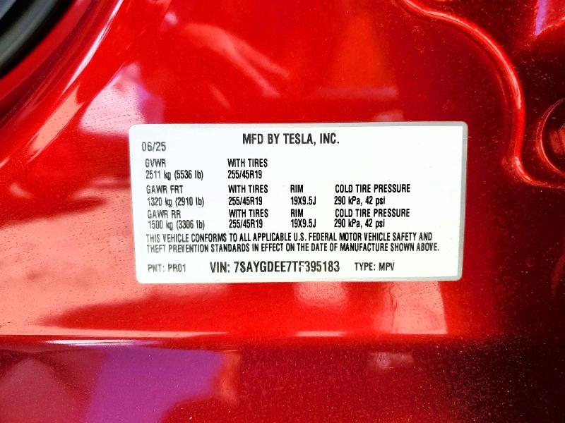 Aukcja sprzedaży 2026 Tesla Model Y, vin: 7SAYGDEE7TF395183, numer aukcji: 62712776