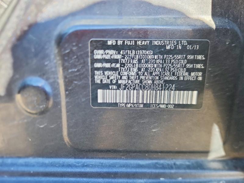 2013 Subaru Xv Crosstrek მანქანა იყიდება აუქციონზე, vin: JF2GPACC8DH841224, აუქციონის ნომერი: 59977446
