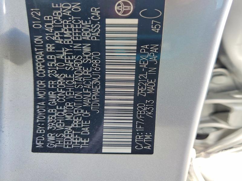 61423366 :رقم المزاد ، JTDVPMAE3MJ169870 vin ، 2021 Toyota Corolla مزاد بيع