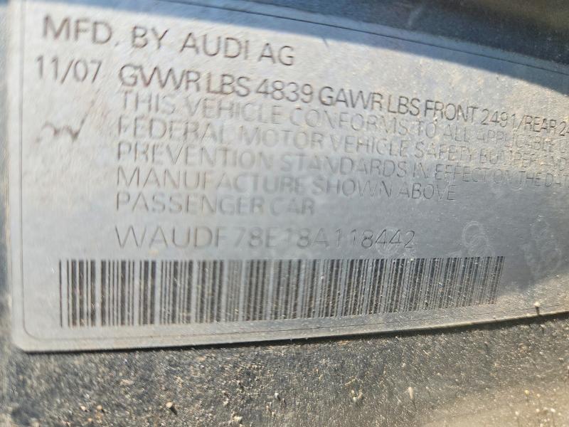 2008 Audi A4 მანქანა იყიდება აუქციონზე, vin: WAUDF78E18A118442, აუქციონის ნომერი: 59647716