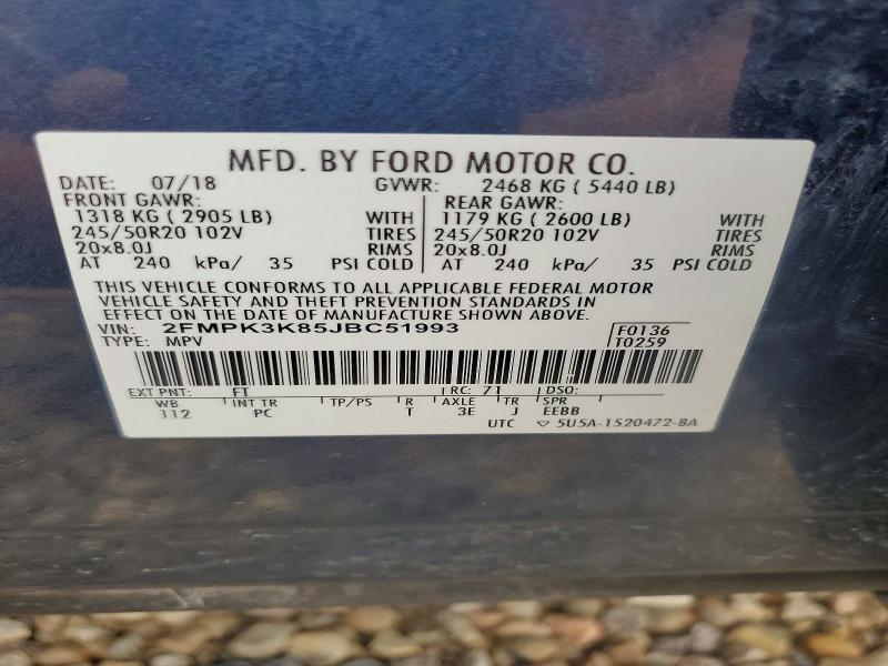 2018 Ford Edge მანქანა იყიდება აუქციონზე, vin: 2FMPK3K85JBC51993, აუქციონის ნომერი: 61240446