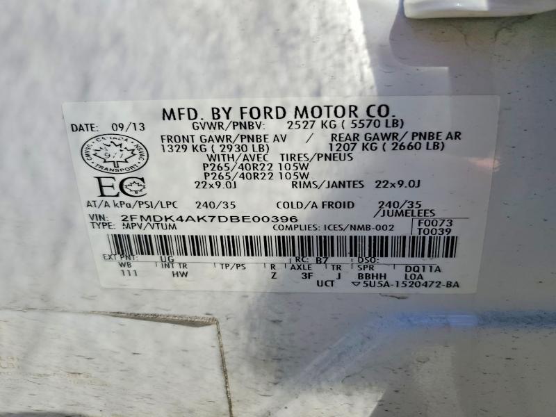 Продажа на аукционе авто 2013 Ford Edge, vin: 2FMDK4AK7DBE00396, номер лота: 63252656