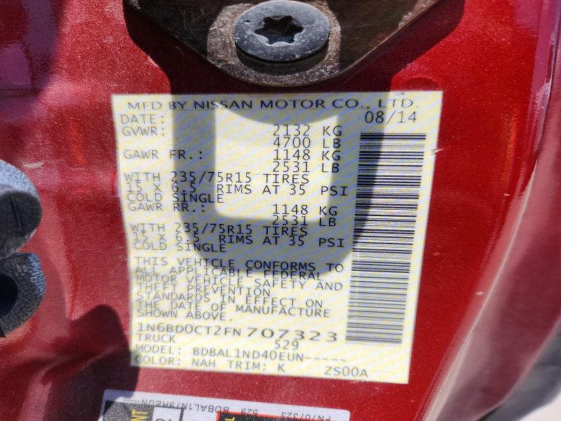 61807276 :رقم المزاد ، 1N6BD0CT2FN707323 vin ، 2015 Nissan Frontier مزاد بيع
