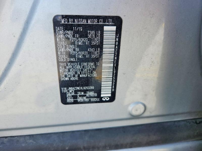 2020 Infiniti Qx80 მანქანა იყიდება აუქციონზე, vin: JN8AZ2NEXL9253289, აუქციონის ნომერი: 60273896