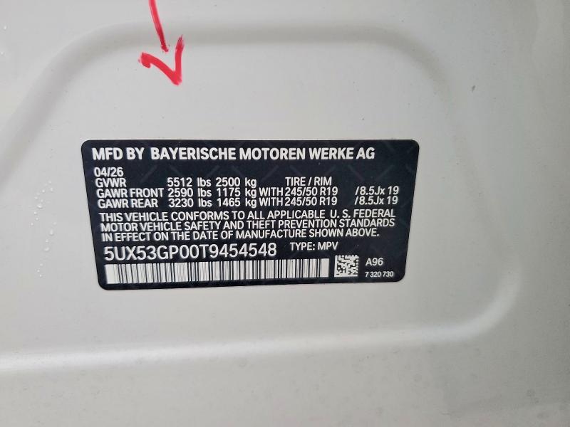 2026 Bmw X3 მანქანა იყიდება აუქციონზე, vin: 5UX53GP00T9454548, აუქციონის ნომერი: 62218366