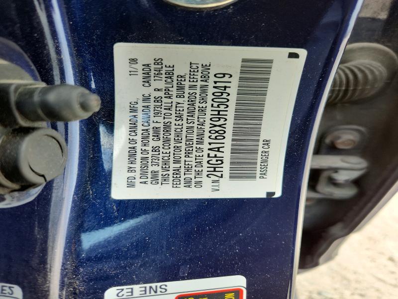 2009 Honda Civic მანქანა იყიდება აუქციონზე, vin: 2HGFA168X9H509419, აუქციონის ნომერი: 61891566