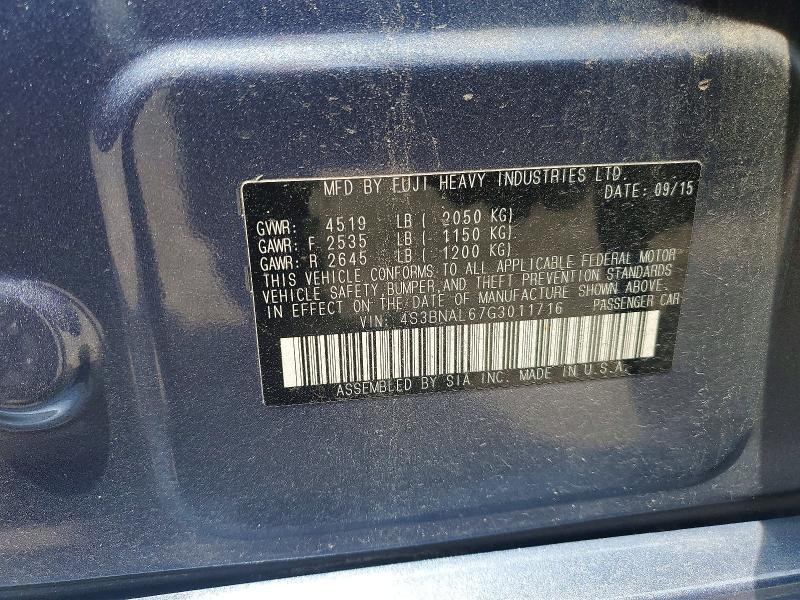 60895786 :رقم المزاد ، 4S3BNAL67G3011716 vin ، 2016 Subaru Legacy مزاد بيع