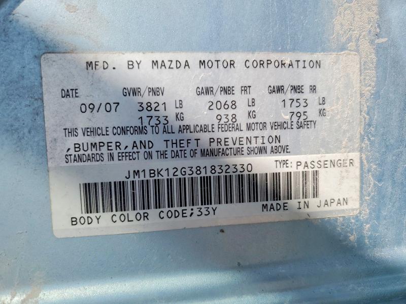 Auction sale of the 2008 Mazda 3, vin: JM1BK12G381832330, lot number: 61533406