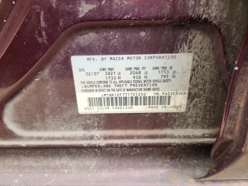 Продаж на аукціоні авто 2007 Mazda 3, vin: JM1BK12F771725206, номер лоту: 62776106