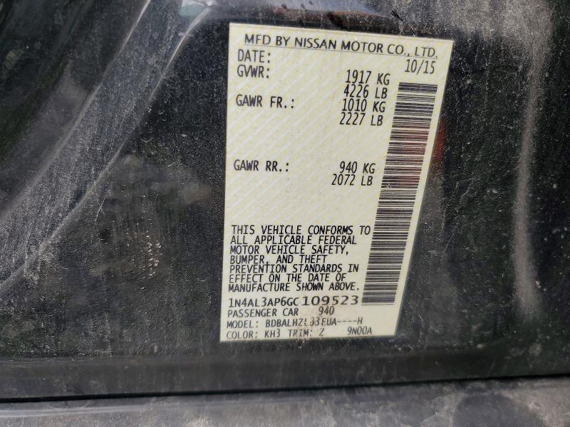 2016 Nissan Altima მანქანა იყიდება აუქციონზე, vin: 1N4AL3AP6GC109523, აუქციონის ნომერი: 60685476