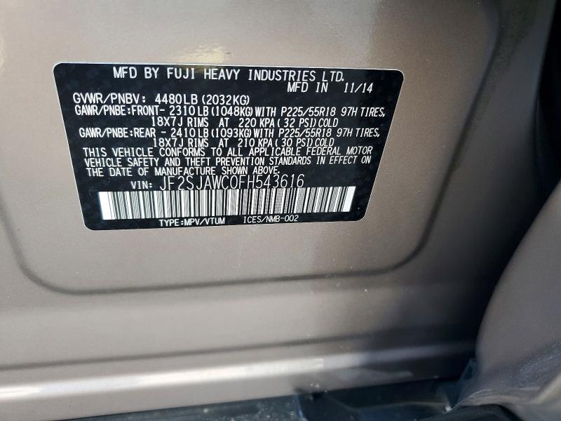 57485656 :رقم المزاد ، JF2SJAWC0FH543616 vin ، 2015 Subaru Forester مزاد بيع