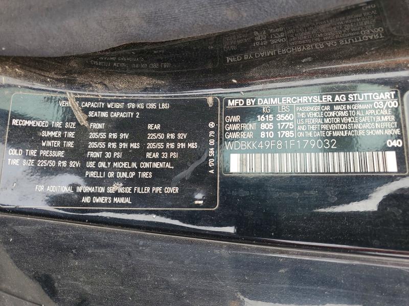 60718776 :رقم المزاد ، WDBKK49F81F179032 vin ، 2001 Mercedes-benz Slk مزاد بيع