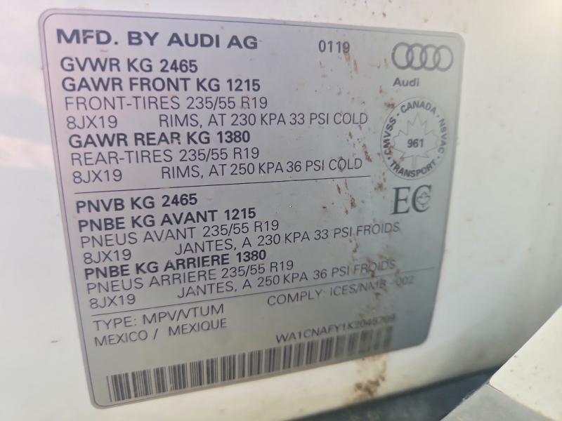 Продаж на аукціоні авто 2019 Audi Q5, vin: WA1CNAFY1K2045709, номер лоту: 60738366