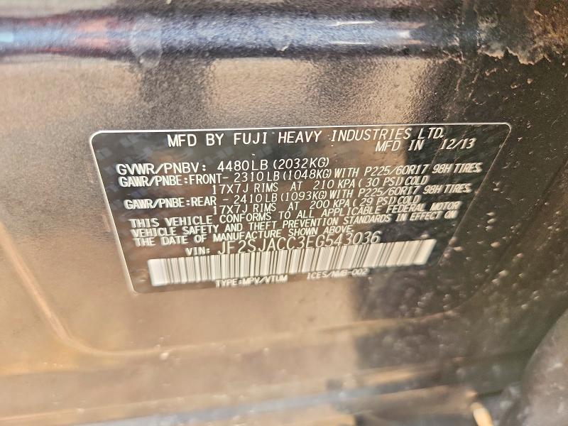 2014 Subaru Forester მანქანა იყიდება აუქციონზე, vin: JF2SJACC3EG543036, აუქციონის ნომერი: 60842776