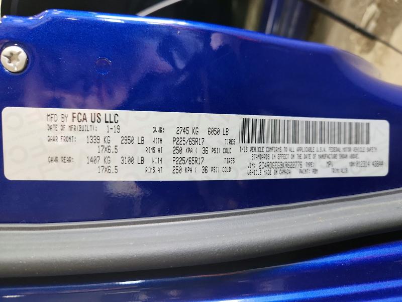61708716 :رقم المزاد ، 2C4RDGEG9KR622776 vin ، 2019 Dodge Grand Caravan مزاد بيع
