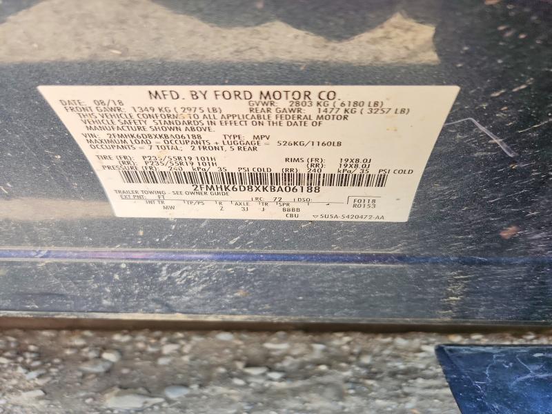 60029546 :رقم المزاد ، 2FMHK6D8XKBA06188 vin ، 2019 Ford Flex مزاد بيع