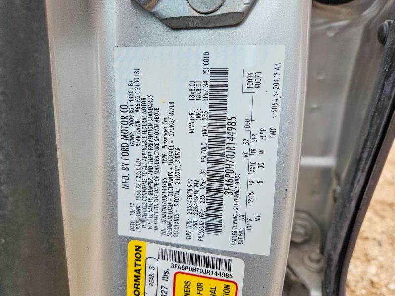 Продажа на аукционе авто 2018 Ford Fusion, vin: 3FA6P0H70JR144985, номер лота: 60789836