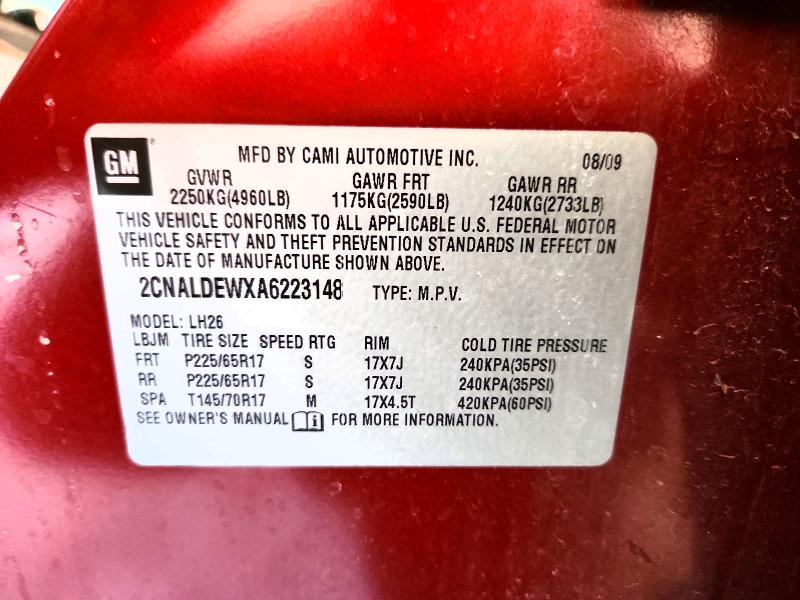 Aukcja sprzedaży 2010 Chevrolet Equinox Lt2 Fwd, vin: 2CNALDEWXA6223148, numer aukcji: 60498506