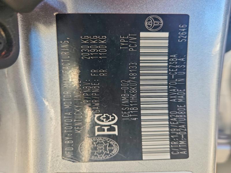 Продажа на аукционе авто 2019 Toyota Camry, vin: 4T1B11HK8KU748133, номер лота: 60432876