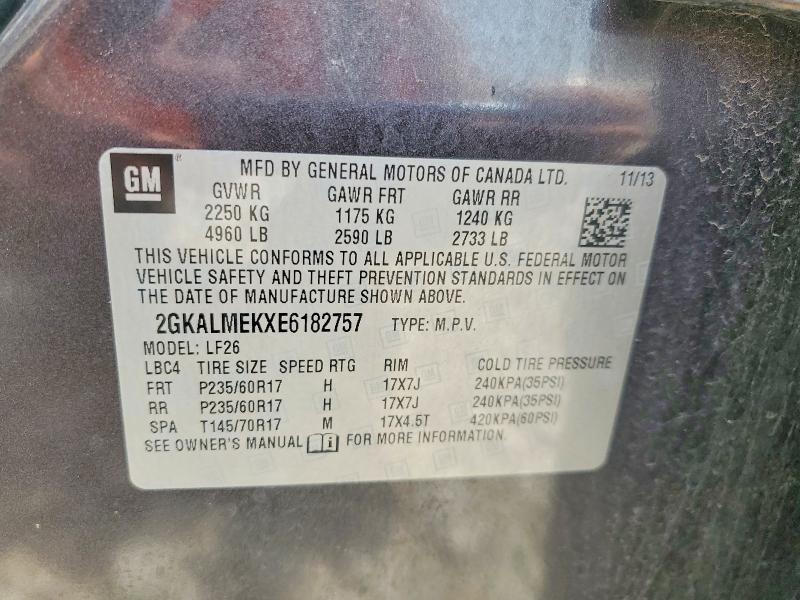 Aukcja sprzedaży 2014 Gmc Terrain, vin: 2GKALMEKXE6182757, numer aukcji: 62867016