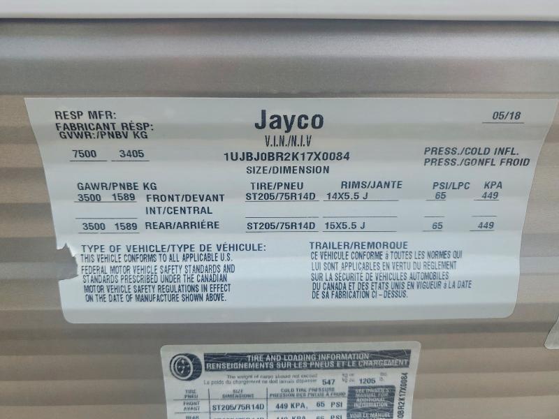 60858336 :رقم المزاد ، 1UJBJ0BR2K17X0084 vin ، 2019 Jayco Jay Flight Slx مزاد بيع
