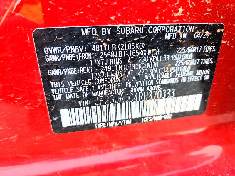 Aukcja sprzedaży 2024 Subaru Crosstrek, vin: JF2GUADC4RH370333, numer aukcji: 63146756