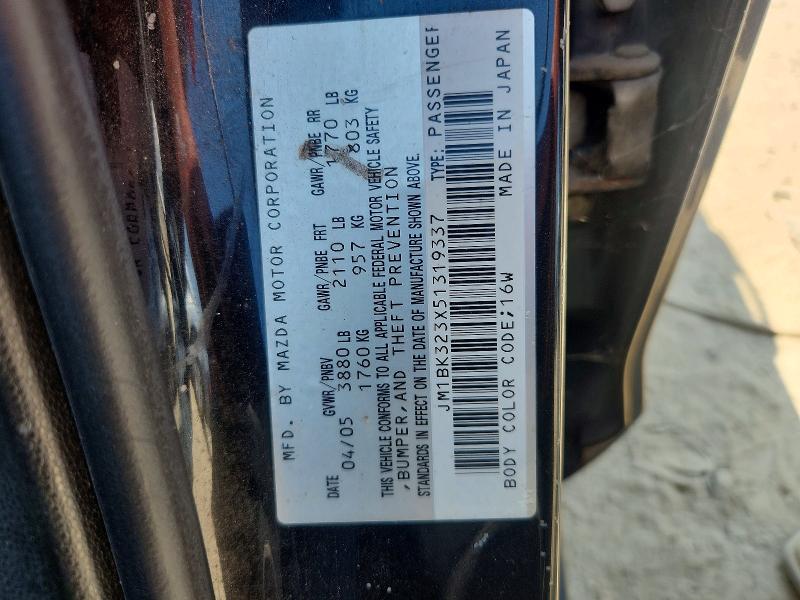 Продаж на аукціоні авто 2005 Mazda 3, vin: JM1BK323X51319337, номер лоту: 61911186