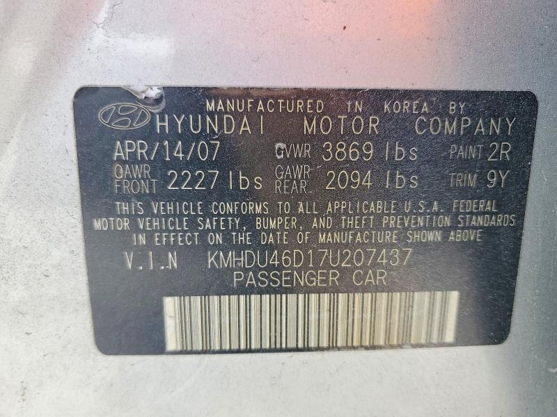60761346 :رقم المزاد ، KMHDU46D17U207437 vin ، 2007 Hyundai Elantra مزاد بيع