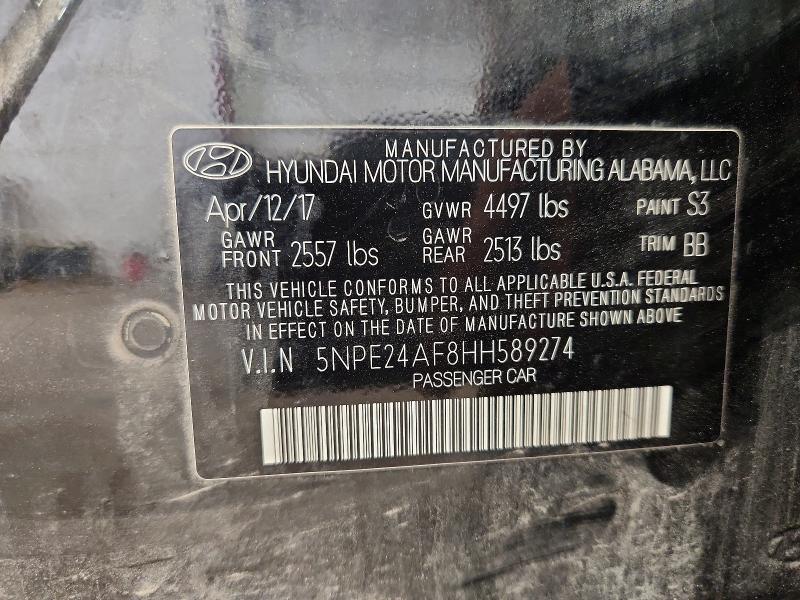 2017 Hyundai Sonata მანქანა იყიდება აუქციონზე, vin: 5NPE24AF8HH589274, აუქციონის ნომერი: 61961236