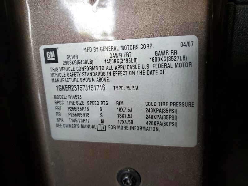 Продаж на аукціоні авто 2007 Gmc Acadia, vin: 1GKER23757J151716, номер лоту: 62563876