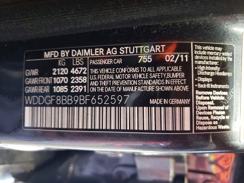 61668946 :رقم المزاد ، WDDGF8BB9BF652597 vin ، 2011 Mercedes-benz C مزاد بيع