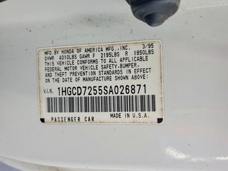 60370846 :رقم المزاد ، 1HGCD7255SA026871 vin ، 1995 Honda Accord مزاد بيع
