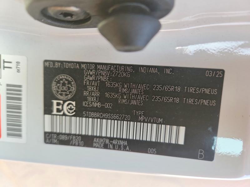 Продаж на аукціоні авто 2025 Toyota Highlander, vin: 5TDBBRCH9SS662720, номер лоту: 61627826