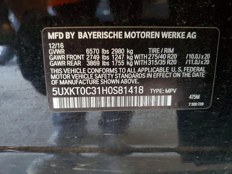 2017 Bmw X5 მანქანა იყიდება აუქციონზე, vin: 5UXKT0C31H0S81418, აუქციონის ნომერი: 62818756