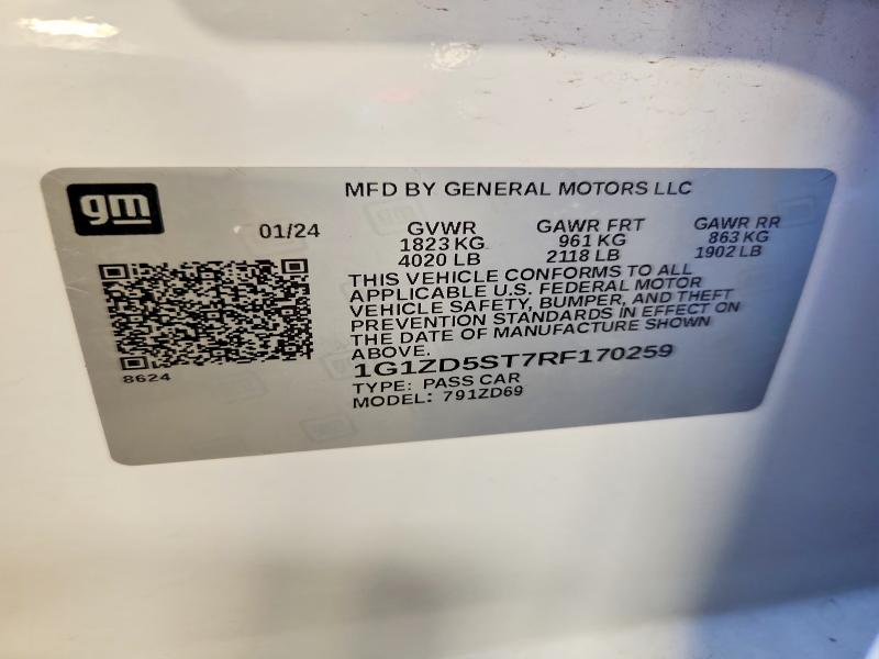Продажа на аукционе авто 2024 Chevrolet Malibu, vin: 1G1ZD5ST7RF170259, номер лота: 59866566