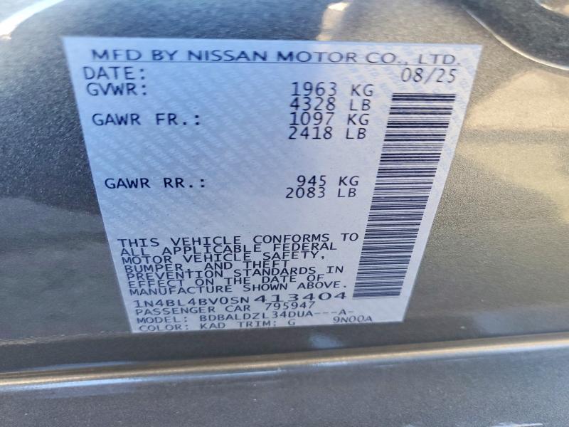 Aukcja sprzedaży 2025 Nissan Altima, vin: 1N4BL4BV0SN413404, numer aukcji: 59540646