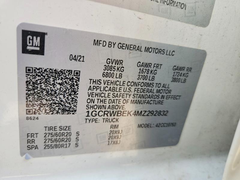 60797066 :رقم المزاد ، 1GCRWBEK4MZ292832 vin ، 2021 Chevrolet Silverado مزاد بيع