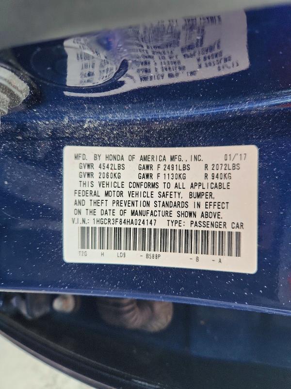 85964965 :رقم المزاد ، 1HGCR3F84HA024147 vin ، 2017 Honda Accord مزاد بيع