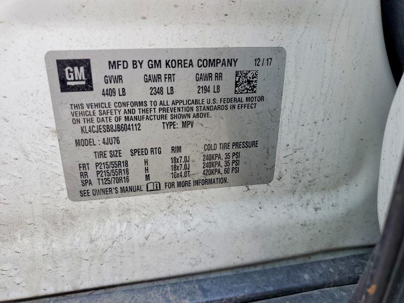 2018 Buick Encore მანქანა იყიდება აუქციონზე, vin: KL4CJESB8JB604112, აუქციონის ნომერი: 60300606