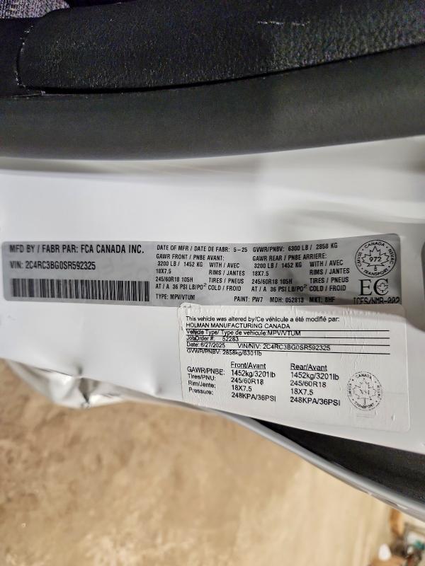 Продажа на аукционе авто 2025 Chrysler Pacifica, vin: 2C4RC3BG0SR592325, номер лота: 56652436