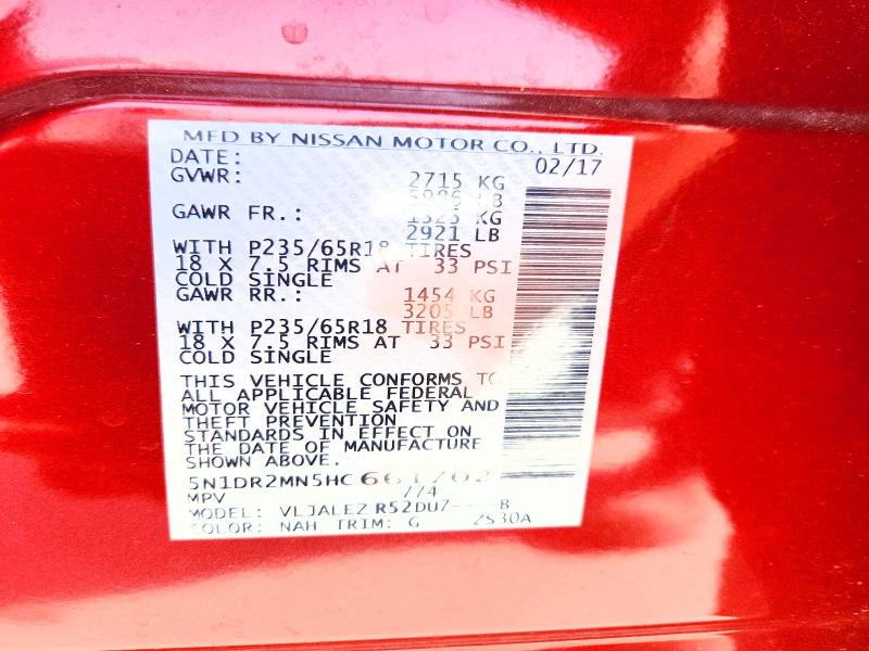 Продаж на аукціоні авто 2017 Nissan Pathfinder, vin: 5N1DR2MN5HC661702, номер лоту: 62996096