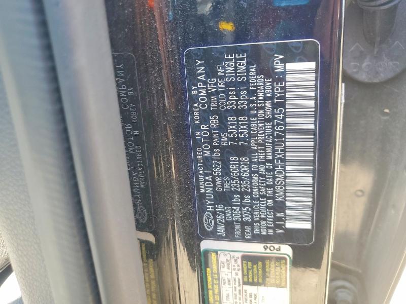 Aukcja sprzedaży 2017 Hyundai Santa Fe, vin: KM8SMDHFXHU176745, numer aukcji: 59837476