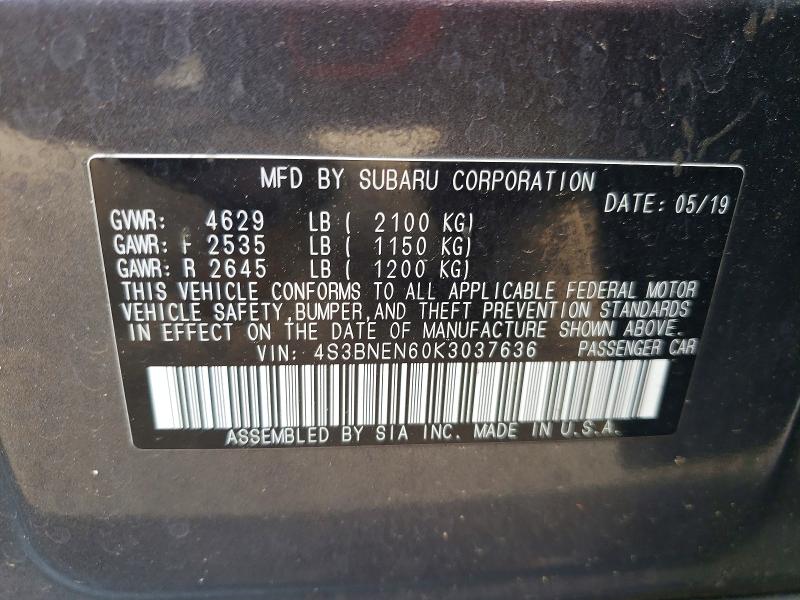 2019 Subaru Legacy მანქანა იყიდება აუქციონზე, vin: 4S3BNEN60K3037636, აუქციონის ნომერი: 61359116