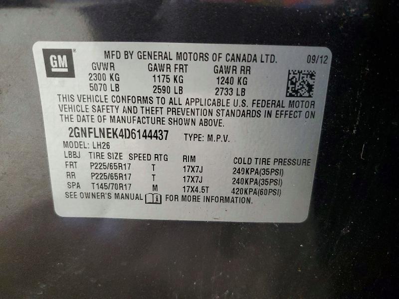 61112436 :رقم المزاد ، 2GNFLNEK4D6144437 vin ، 2013 Chevrolet Equinox مزاد بيع