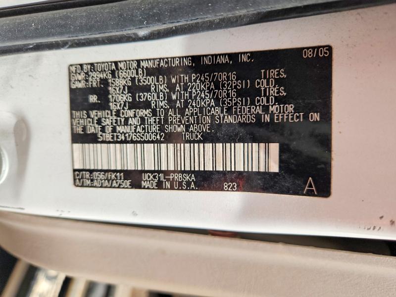 61548026 :رقم المزاد ، 5TBET34176S500642 vin ، 2006 Toyota Tundra مزاد بيع