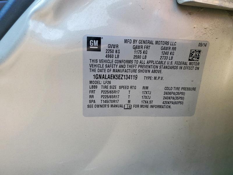 Продажа на аукционе авто 2014 Chevrolet Equinox, vin: 1GNALAEK5EZ134119, номер лота: 62086896