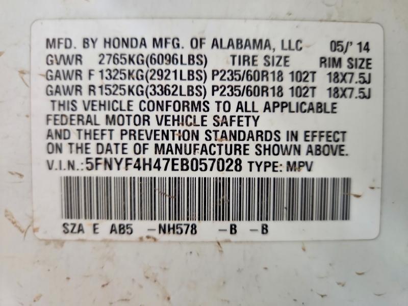 2014 Honda Pilot მანქანა იყიდება აუქციონზე, vin: 5FNYF4H47EB057028, აუქციონის ნომერი: 58614966